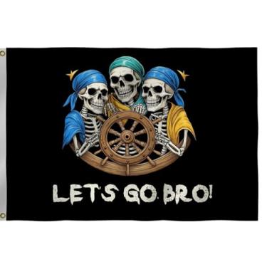 Imagem de Sail Skull Pirate Flag 12x18 polegadas - Bandeiras de timoneiro, Let's Go Bro, bandeiras bordadas de nylon 210D resistente para quadriciclo ao ar livre, bandeira de carrinho de golfe, caixa de correio