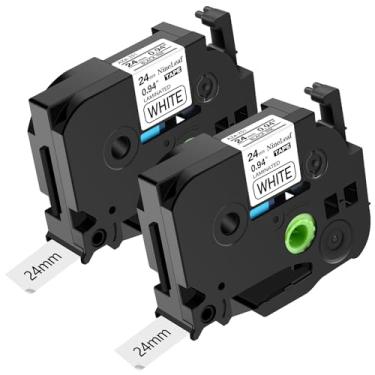 Imagem de NineLeaf Pacote com 2 fitas de etiqueta TZe-251 24 mm compatível com Brother P-Touch TZe251 24 mm 0,94'' branco laminado TZ251 TZ-251 2,5 cm TZe TZ fita para etiquetadora Ptouch PT-D600 D610BT P700