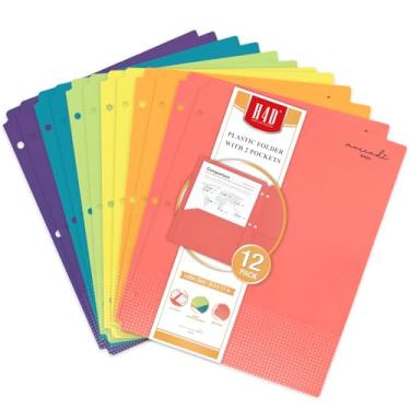 Imagem de H4D Pastas de plástico com bolsos, adequado para fichário de 3 anéis, tamanho carta, cores primárias, pacote com 12