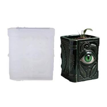 Imagem de Magic Dragon Eyes Suporte de caneta quadrado em forma de livro, moldes de silicone, vaso de planta, molde de resina, molde de gesso de resina epóxi, ornamentos de plantas de argila de concreto