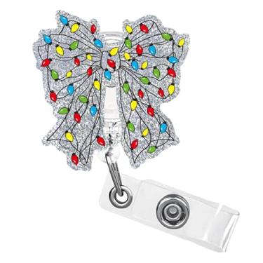 Imagem de Suporte de crachá de laço, clipe retrátil, luzes de Natal, carretel de crachá com clipe jacaré, glitter, enfermeira, professor, crachá, presente para enfermagem, CNA RN, trabalhador médico, estudante
