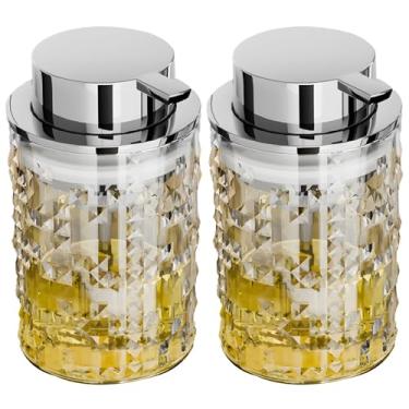 Imagem de Conjunto de 2 dispensadores de sabão de espuma, frascos de vidro transparente com bomba de liga de zinco, acabamento cristal, perfeito para sabonete de mão, detergente e limpador facial