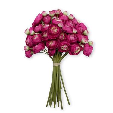 Imagem de BUZFOWU Flores de ranúnculo de seda artificial, 18 peças de toque real para decoração de casa, jardim, casamento, festa e festival, arranjos de flores faça você mesmo, rosa vermelha