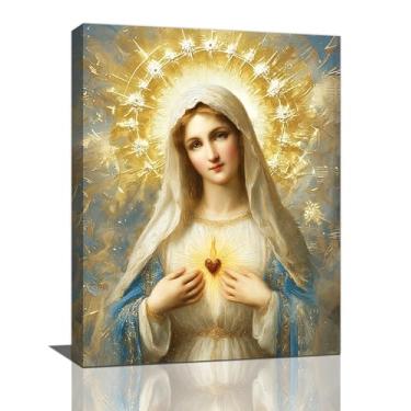 Imagem de Arte de parede de Maria Cristã Maria Mãe de Deus Jesus Tela Decoração de Parede Imagens Católicas Impressões de Cristo Arte Bíblia Religiosa Decorações Emolduradas para Igreja Sala de Oração Banheiro