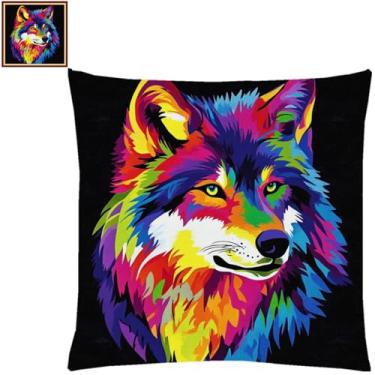 Imagem de Lovxvouy Kits de ponto cruz para adultos iniciantes - kit de ponto de agulha pré-impresso, kits de ponto cruz, kit de pontos cruzados, kit de pontos cruzados, kit de bordado, lobo colorido, 45,7 x