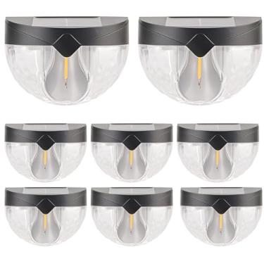 Imagem de LUMINFLY Pacote com 8 luzes de cerca alimentadas por energia solar, luzes de parede de jardim semicírculo à prova d'água, iluminação de paisagem abdominal para quintal, pátio, deck, degraus e poste de
