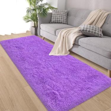 Imagem de ZJYeRug Tapete fofo, tapete roxo de 6 x 1,8 m para quarto, sala de estar, lavável, antiderrapante, tapete felpudo super macio para crianças, meninas e meninos, dormitórios, berçários, corredor