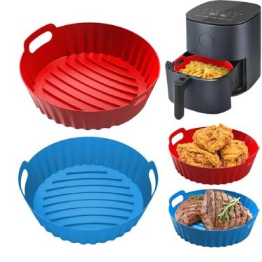 Imagem de OAWEEN 2 peças de forros de silicone para fritadeira de ar reutilizável, redondo, 20 cm, cesta de airfryer engrossada para bandeja de cozimento de 3,6 a 5 QT, acessórios de utensílios de cozinha