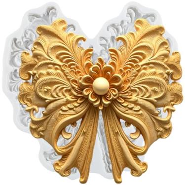 Imagem de MYPRACS Molde de silicone para fondant de gravata borboleta barroca para decoração de bolo de açúcar, topo de cupcake, pasta de goma de chocolate, argila de polímero