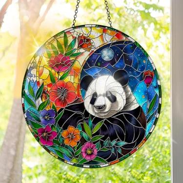 Imagem de Apanhador solar de acrílico colorido, decoração de janela suspensa de urso com design de vitral impresso, apanhador de sol, arte de parede de arco-íris, ornamentos de Natal para uso interno e externo