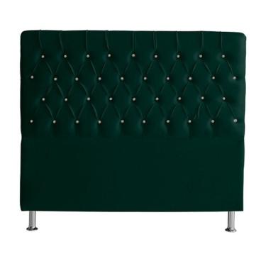 Imagem de Cabeceira De Cama Box Paris Casal 140 Cm Botão Strass Suede Verde Eli Móveis