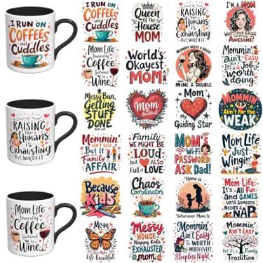 Imagem de Elewins Adesivos UV DTF - 24 folhas com citações UV DTF Cup Wrap para canecas de vidro de café, decalques DIY para copos, esfregar à prova d'água em transferências para artesanato (citação de mãe de