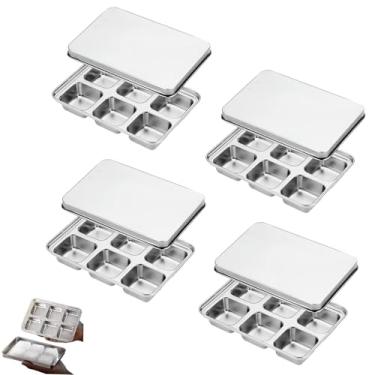 Imagem de Bandejas de gelo de aço inoxidável com tampa, molde de gelo de metal durável de fácil liberação para freezer, ideal para uísque, coquetéis e bebidas (pacote com 4)