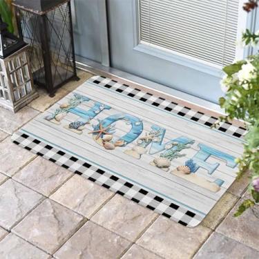 Imagem de Tapete de porta frontal com tema oceano, entrada externa, antiderrapante, absorvente, tapete de boas-vindas para ambientes internos e externos, para entrada, pátio, varanda, decoração de casa, 41 x 61