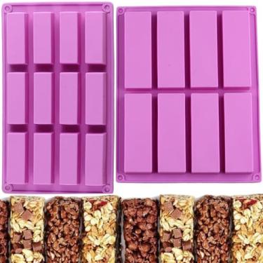 Imagem de EPYHREHM Moldes retangulares de silicone para chocolate em barra de cereais nutrição para trufas de chocolate conjunto de 2