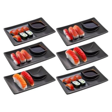 Imagem de Prato para Sushi - 6 Peças com Divisórias para Temaki e Sashimi