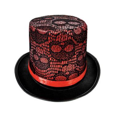Imagem de Cartola Red Skull Lace Lincoln Halloween Cosplay Gothic