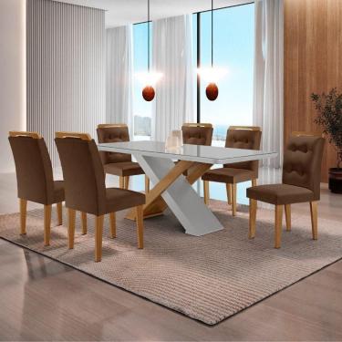 Imagem de Mesa Sala De Jantar Carol 180cm E 6 Cadeiras Carol Moderna Vel. Marrom/off White/imbuia