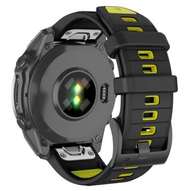 Imagem de Velocarer Pulseira de silicone QuickFit de 26 mm para Garmin Fenix 8/7X/7X Pro/6X/6X Pro/5X/5X Plus (51 mm), Epix Pro 51 mm, Tactix 8/7/7 Pro, para smartwatch Enduro 3/2, preto e verde limão
