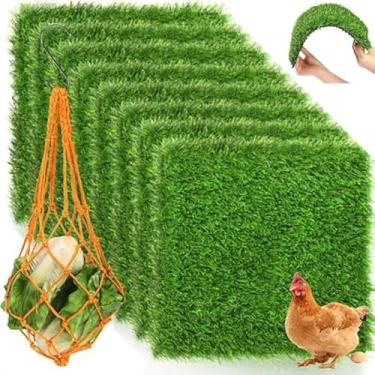 Imagem de LUMINFLY 8 peças de almofadas de ninho de frango de grama artificial, tapetes laváveis de 30 x 30 cm com bolsa de alimentação, roupa de cama verde reutilizável para uso ao ar livre