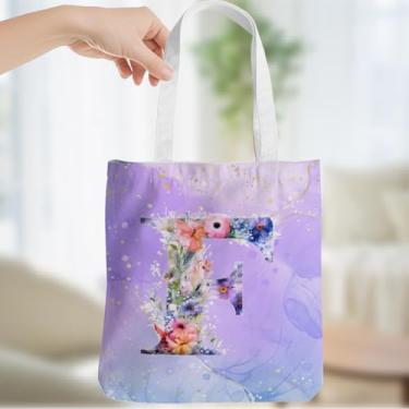 Imagem de Presentes personalizados para mulheres, monograma, presentes de aniversário para mulheres, esposa, irmã, damas de honra, Natal, inicial F, sacola de lona, ombro de praia, sacolas de supermercado