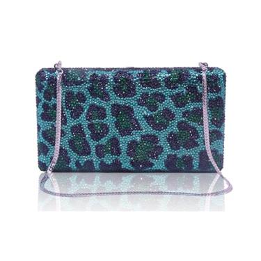 Imagem de Bestenda Bolsa de mão Leaprod de cristal para mulheres, formal, exclusiva, para casamento, animal, strass, festa noturna, Bluezircon, Large