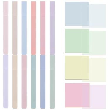 Imagem de 400 notas adesivas transparentes com 12 canetas marca-texto, notas autoadesivas à prova d'água 3X3 para organização e escrita