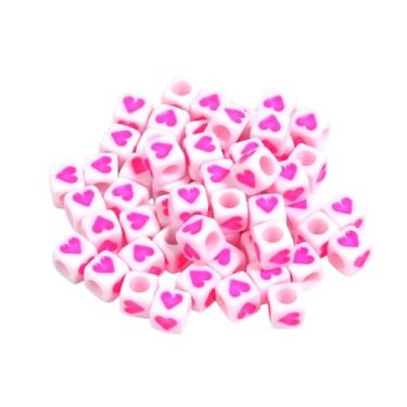 Imagem de ARTISAMILY 200 peças de contas espaçadoras de coração rosa 6 mm contas de pulseira de coração cubo europeu grande contas de acrílico soltas mini contas quadradas para brinco, colar, joias, faça você