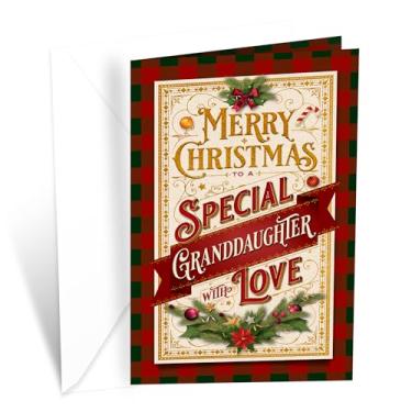 Imagem de Prime Greetings Cartão de Natal para neta, feito nos EUA, cartolina grossa com envelope premium embalado em um envelope de apresentação reutilizável, ecológico, 12,7 cm x 19,7 cm