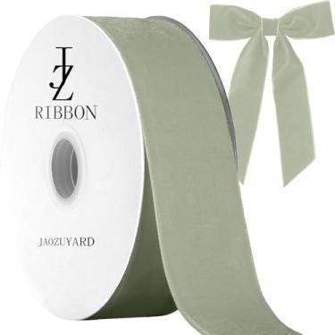 Imagem de JaoZuyard Fita de veludo verde sálvia 3,5 cm x 10 metros fita de veludo verde para embrulho de presente decoração de Natal, artesanato, grinaldas, suprimentos contínuos, fitas para presente de Natal