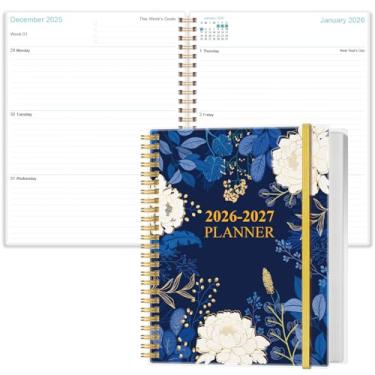 Imagem de Agenda 2026-2027 - Agenda semanal e mensal de 18 meses de janeiro de 2026 a junho de 2027, planejadores 2026-2027 com fecho elástico, bolso interno, 21,6 cm x 28 cm, flor de folha azul