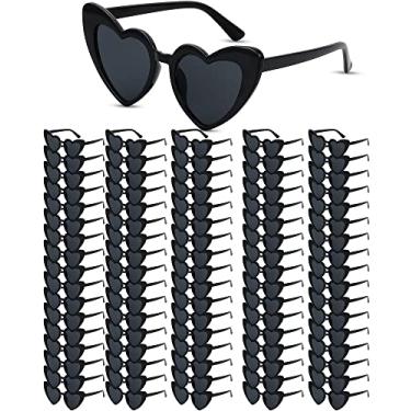 Imagem de Hoteam 100 pares de óculos de sol em forma de coração de casamento, presentes de casamento a granel, lembrancinhas de despedida de solteira para recepção de convidados, Preto, the temple length is