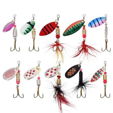Imagem de Balifly Kit de iscas de pesca giratórias, iscas giratórias com ganchos rotativos e cauda de galo, vários pesos para truta, walleye, equipamento de pesca de robalo, 10 peças FS/YE-07(A)