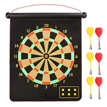 Imagem de Tabuleiro de Dardo Magnético Dois Lados Rolátil Flocking Jogo para Interior com 6 Dardos