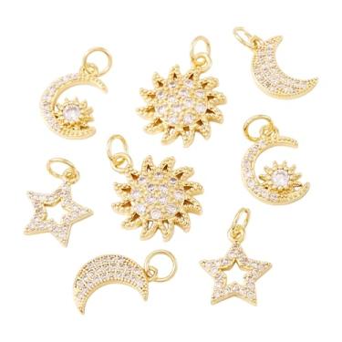 Imagem de Elecrelive 8 peças pingentes de cristal estrela lua sol banhado a ouro 18 K pingentes de zircônia cúbica para colar, pulseira, brincos, fabricação de joias