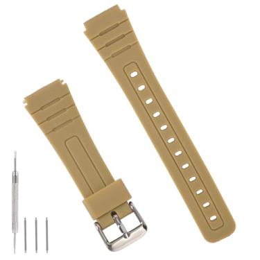 Imagem de 20mm Pulseira de Relógio Compatível com F91W F84 F105 A158 A168 AE1200, Pulseira Relógio Digital de Resina TPU com Acabamento Fosco para Homens e Mulheres(Bege)