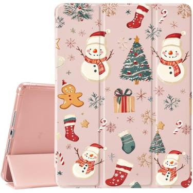 Imagem de JOYLAND Capa fofa de boneco de neve para iPad Air 4/Air 2012 polegadas 2022/2020 com suporte para lápis - despertar/hibernar automático, padrão natalino, antiarranhões, à prova de choque, capa fólio
