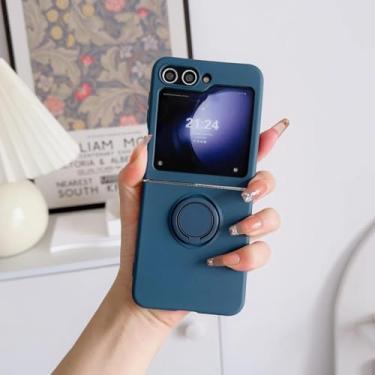 Imagem de Capa de silicone líquido com suporte em formato de anel em cores doces para Samsung Galaxy Z Flip 7 6 5 4 3 (para Galaxy Z Flip4/azul-marinho)