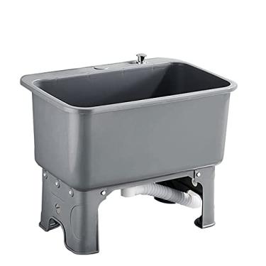 Imagem de TRGCJGH Pia de esfregão para sala de lavagem, pia utilitária para porão, garagem, banheiras de estação de lavagem e drenagem (60 x 40 cm, cinza)
