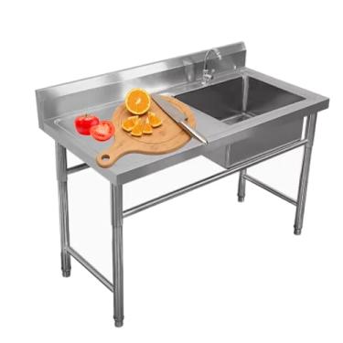 Imagem de CFMAIF Pia de cozinha e utilitária, pia independente de aço inoxidável, pia de estação de trabalho de tigela única com bancada de trabalho (120 x 60 cm/18,5 x 23,15 polegadas, pia direita)
