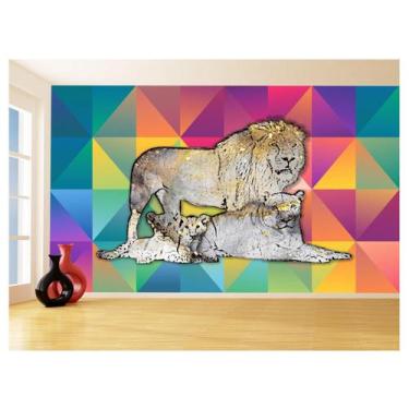 Imagem de Papel De Parede Animais Pop Art Familia Leões 3,5M Pxa418 - Você Decor