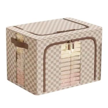 Imagem de Caixa Organizadora Roupas Brinquedos Lençol Edredom Guarda Roupa Dobrável Visor Transparente(marrom P)