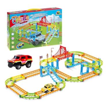 Imagem de Pista de Corrida Infantil com Ponte, Conjunto Completo com Carrinho, Trilhos Coloridos e Acessórios, Brinquedo Educativo para Crianças
