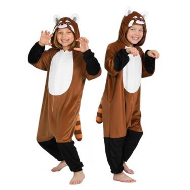 Imagem de ROC PARTY Fantasia de animal com capuz para crianças de 4 a 12 anos - Roupa unissex de fantasia de animal de Halloween e cosplay para meninos e meninas (panda vermelho, 4-6 anos)