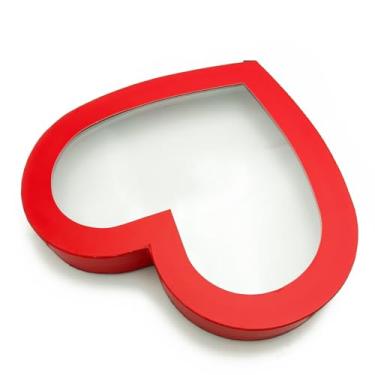 Imagem de Dylcypheria Caixa de presente vazia em formato de coração grande de 31,7 cm com janela Charcutaria Papelão Chocolate Morango Embalagem Dia dos Namorados (VERMELHO)