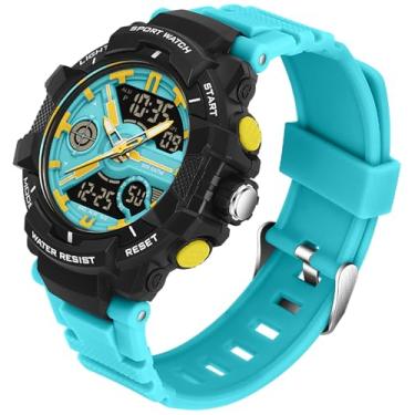 Imagem de Relógios masculinos coloridos esportivos ao ar livre à prova d'água relógio de rosto grande para homens com alarme de LED, data, mostrador duplo, cronômetro laranja, Azul lago, Casual