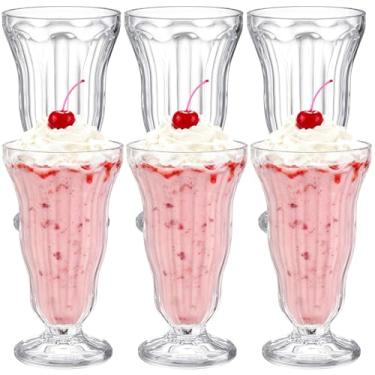 Imagem de Mezchi Pacote com 6 copos de milkshake de acrílico, copo de refrigerante antiquado de plástico de 425 g, copos de sorvete com pés inquebráveis, copos de fonte transparente de Pina Colada, ótimo para
