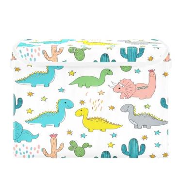 Imagem de SEHANY Cestas de armazenamento engraçadas de dinossauro com tampas, organizador de caixa de armazenamento dobrável, caixas de armazenamento de armário de tecido para roupas cobertor de escritório