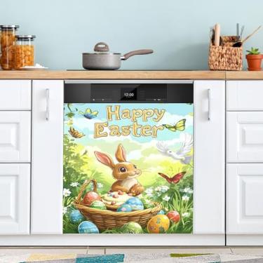 Imagem de ATTX Capa magnética para lava-louças Happy Bunny Páscoa, 58,4 cm C x 66 cm A, decoração da capa da máquina de lavar louça, decalques de armário doméstico e eletrodomésticos adesivos #67