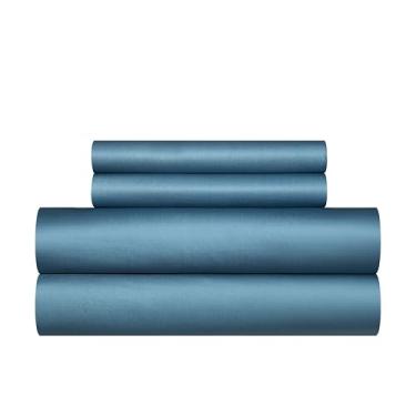 Imagem de YASMENG Conjunto de capa de edredom de cetim 100% algodão de fibra longa azul queen tamanho 3 peças de luxo 600 fios algodão puro orgânico durável qualidade hotel conjunto de cama macio sedoso cetim